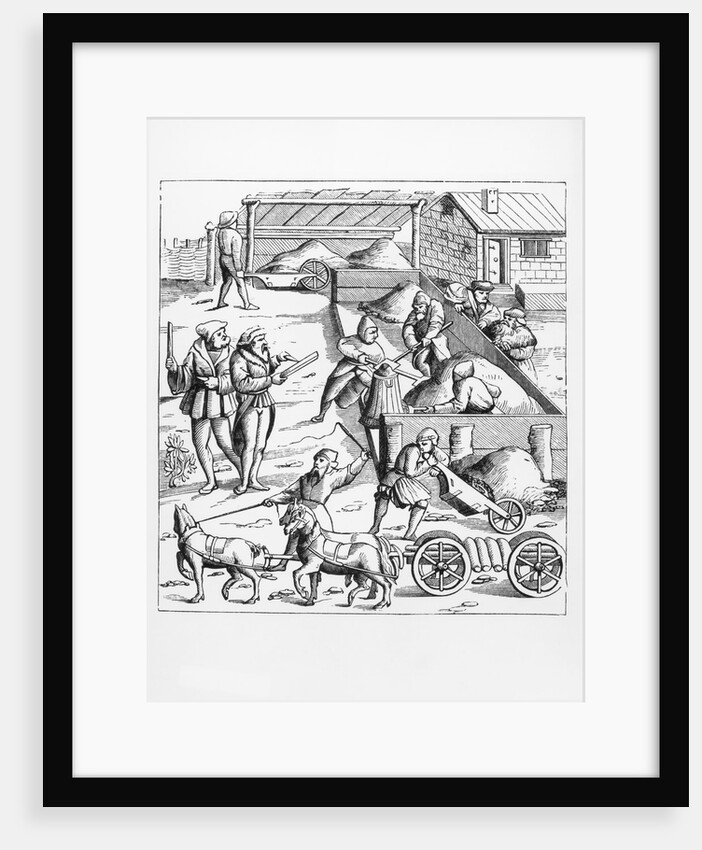 Illustration of The Extraction and Transport of Metals after a 16th-Century Woodcut by Anonymous