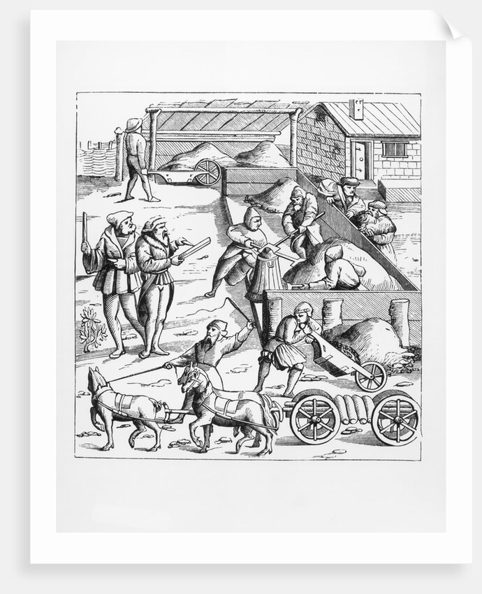 Illustration of The Extraction and Transport of Metals after a 16th-Century Woodcut by Anonymous