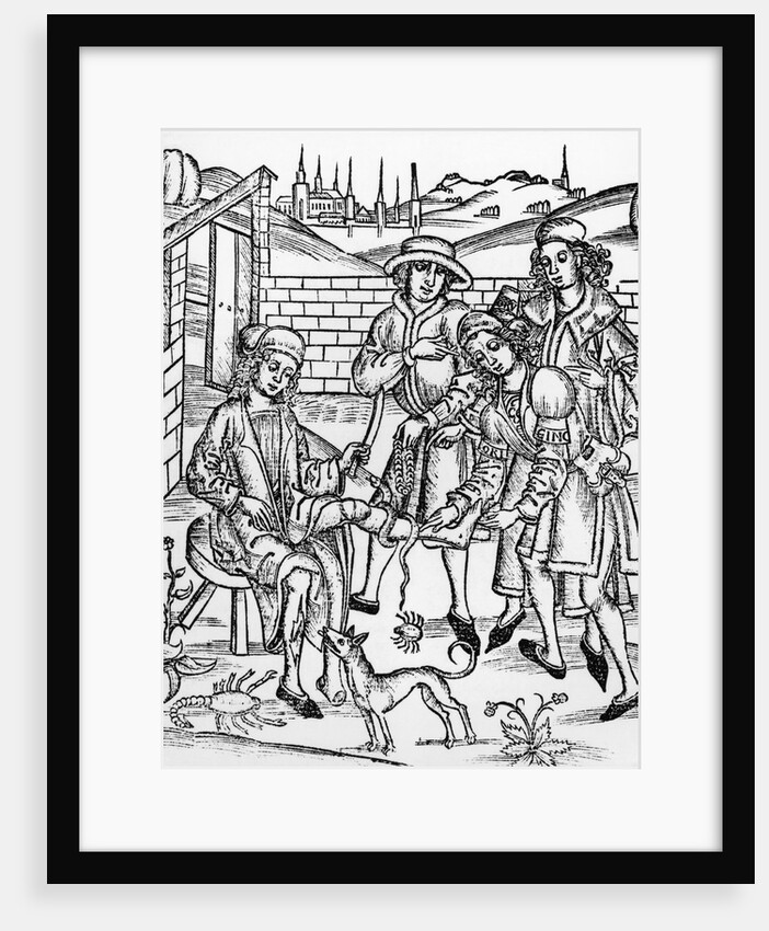 Woodcut Print Showing a Medieval Medical Scene by Anonymous