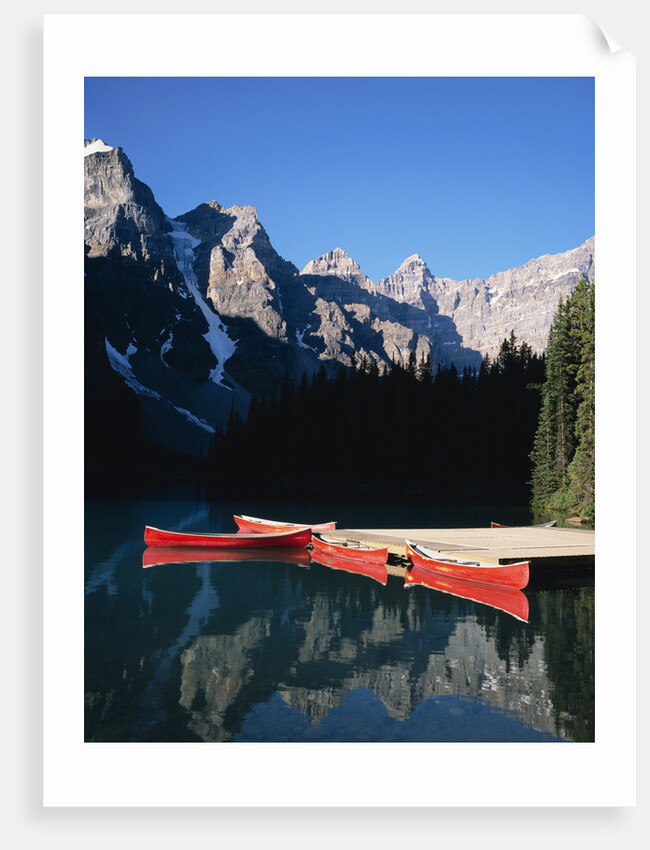 Red Canoes on Moraine Lake by Anonymous