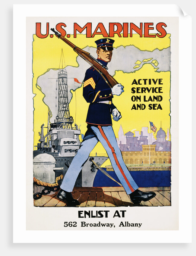 U.S. Marines - Active Service on Land and Sea Recruiting Poster by Anonymous