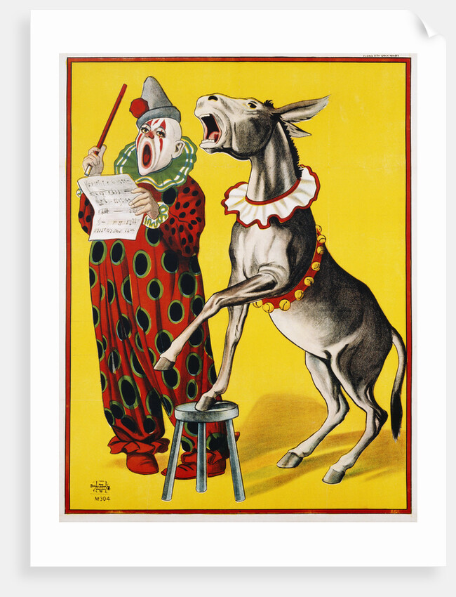 Poster Depicting a Clown and Donkey Singing by Anonymous