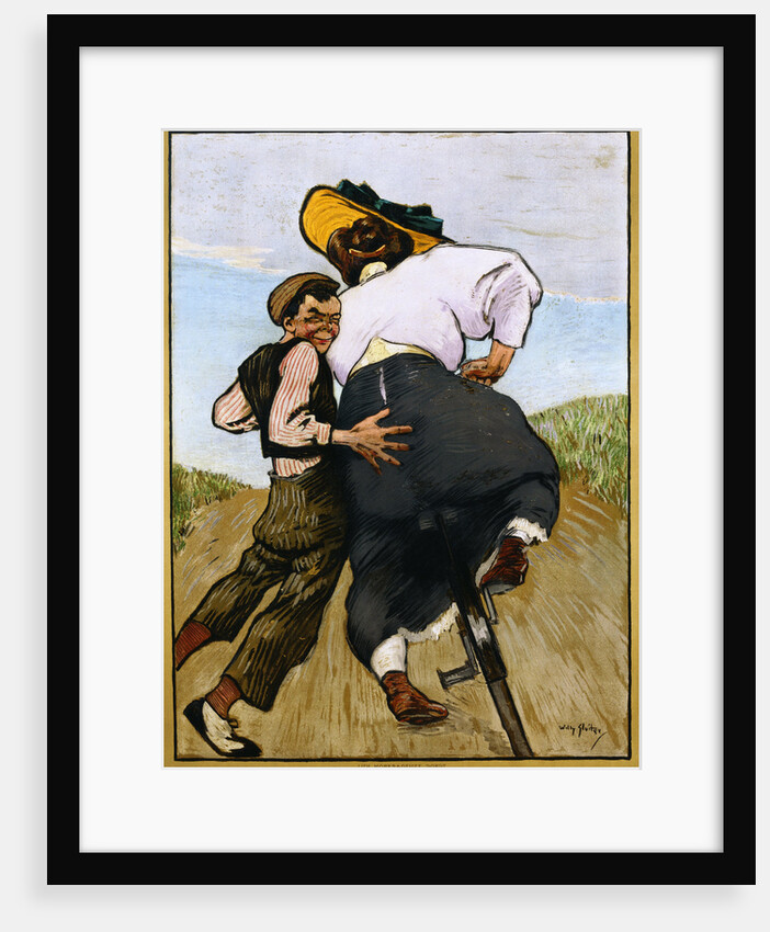 Poster Depicting a Man Helping a Female Cyclist by Willy Sluiter