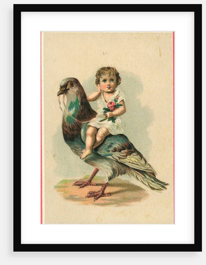 19th-Century Trade Card Depicting a Child Riding a Pigeon by Anonymous