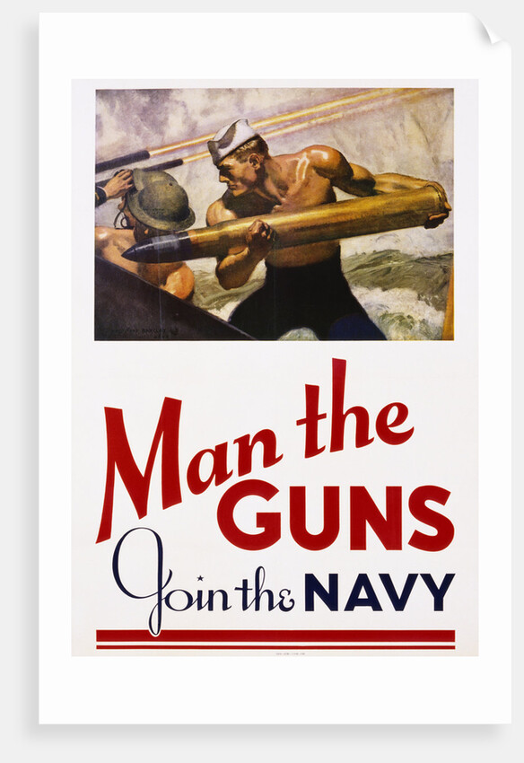 "Man The Guns - Join The Navy" 1942 Vintage Style WWII Poster – 16x24 Reproduction
