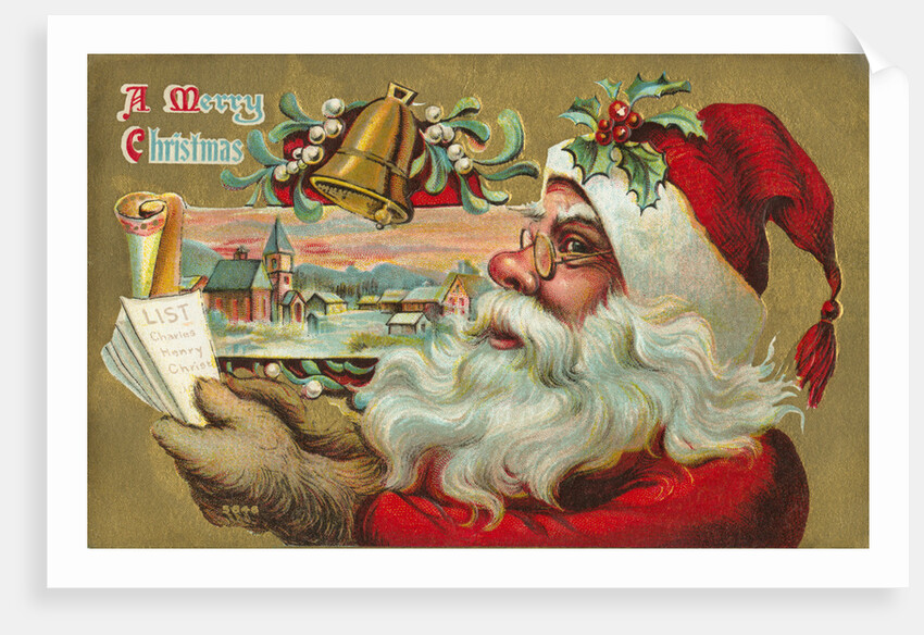 A Merry Christmas - Santa's List Postcard by Anonymous