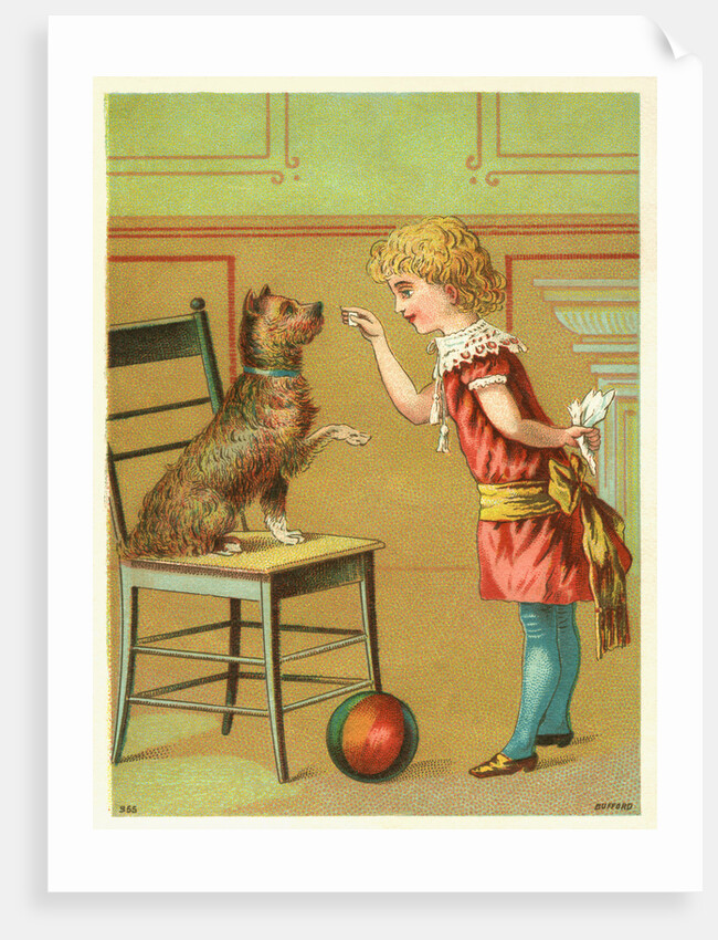 Trade Card of a Girl Training a Terrier Dog by Anonymous