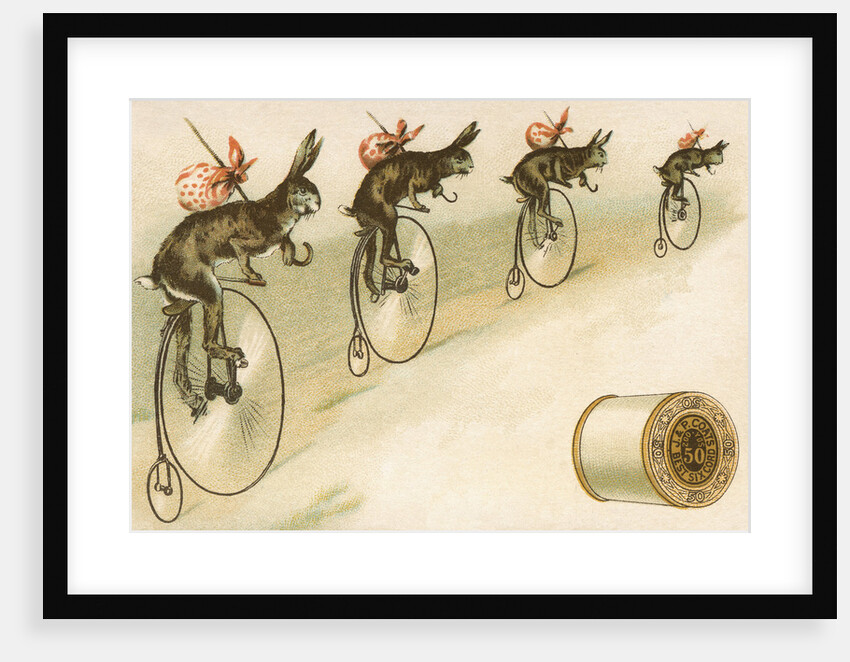 J.&P. Coats Trade Card with Rabbits Bicycling by Anonymous