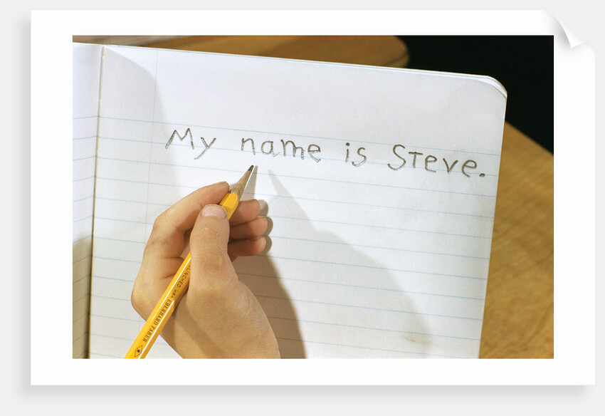 Schoolboy Writing Name in Notebook by Anonymous