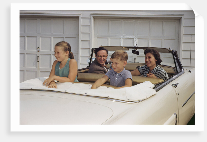 Family Sitting in Car Outside Garage by Anonymous
