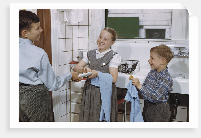 Siblings Drying Dishes by Anonymous
