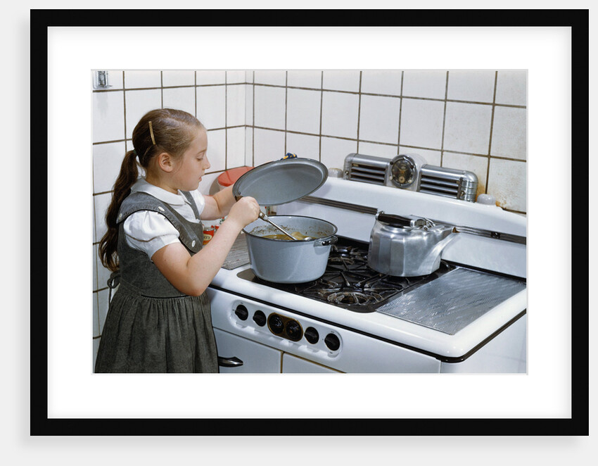 Girl Stirring Soup in Kitchen by Anonymous