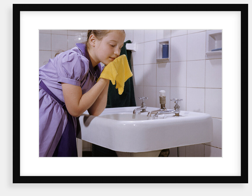 Girl Washing Her Face at Sink by Anonymous