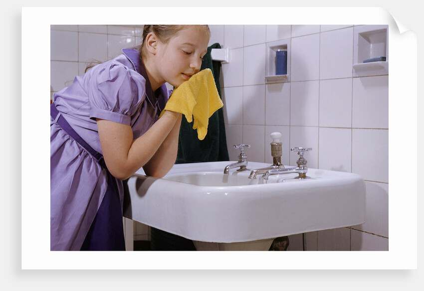 Girl Washing Her Face at Sink by Anonymous