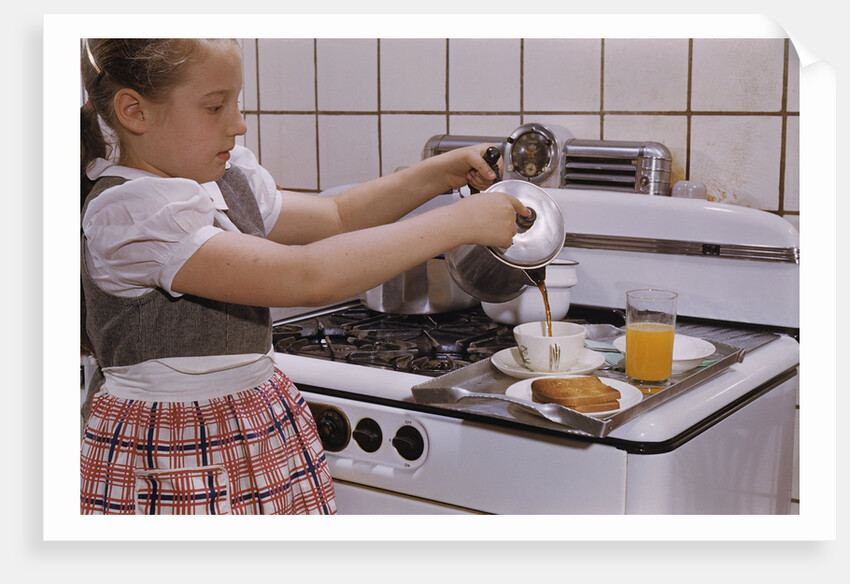 Girl Preparing Breakfast in Kitchen by Anonymous