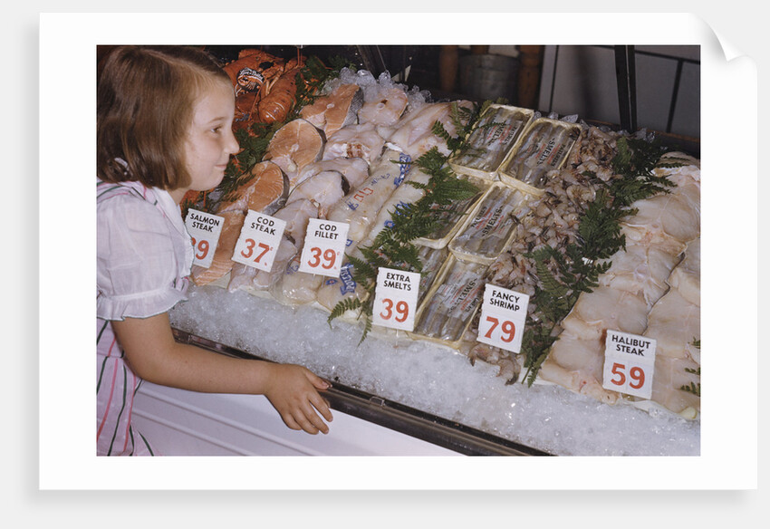Girl Looking at Seafood Display by Anonymous