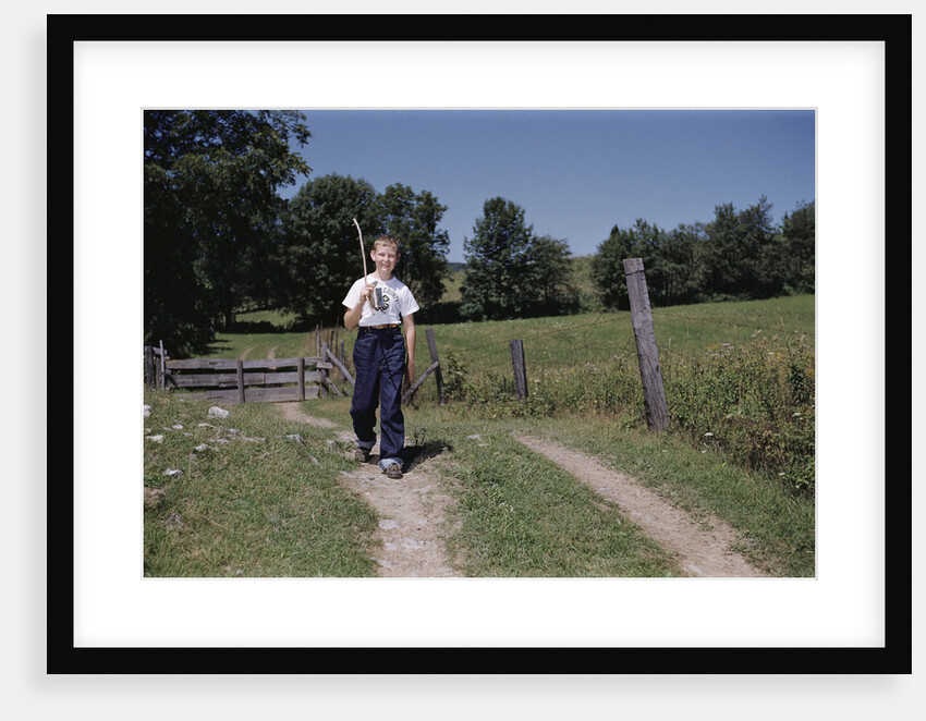 Boy Walking with Fishing Pole by Anonymous