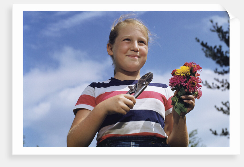 Girl Holding Cut Flowers by Anonymous