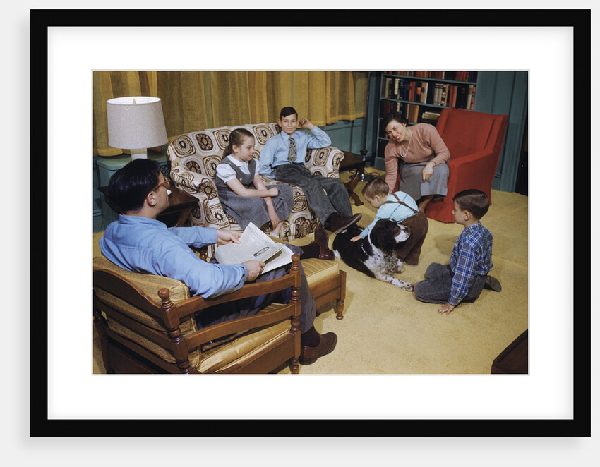 Family in Living Room with Dog by Anonymous
