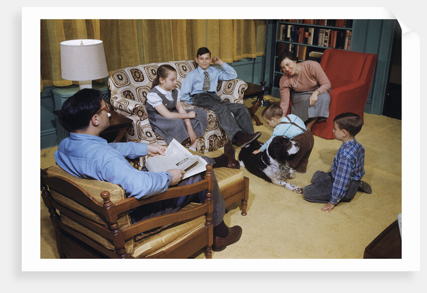 Family in Living Room with Dog by Anonymous