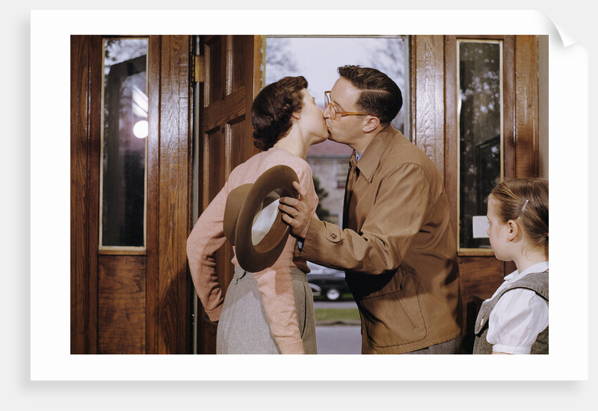 Husband and Wife Kissing Goodbye by Anonymous