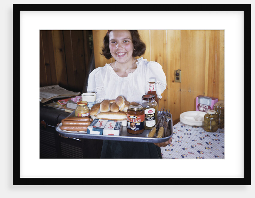 Girl Carrying Tray of Barbecue Items by Anonymous