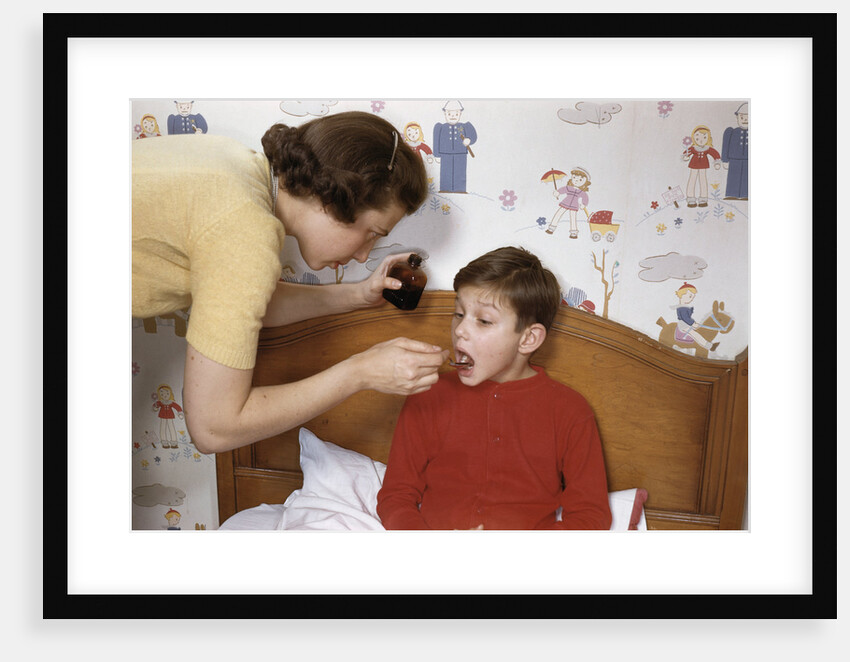 Mother Giving Her Son Medicine by Anonymous