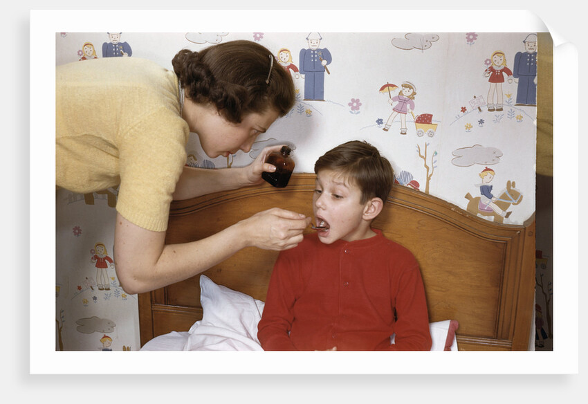 Mother Giving Her Son Medicine by Anonymous