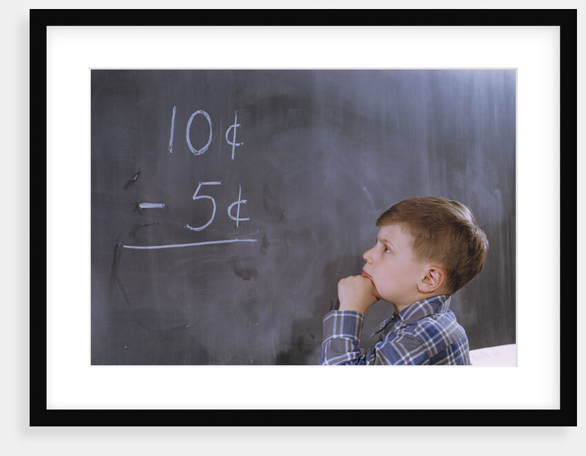 Boy Working on Subtraction Problem by Anonymous