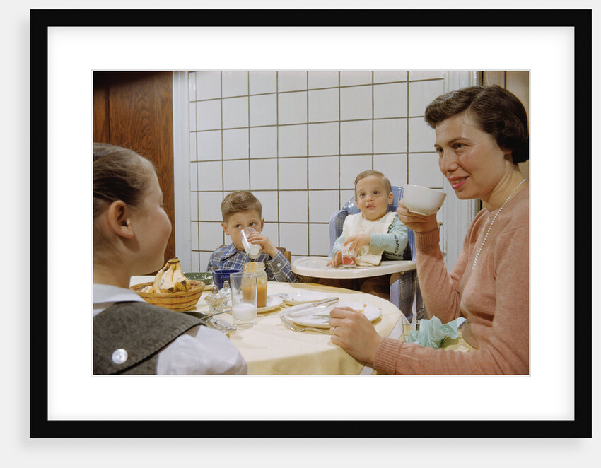 Mother and Daughter Conversing at Dinner Table by Anonymous