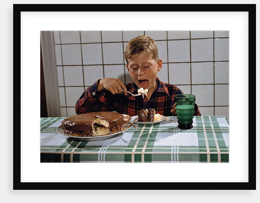 Boy Eating a Slice of Cake by Anonymous