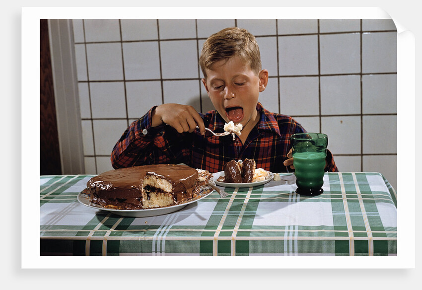 Boy Eating a Slice of Cake by Anonymous