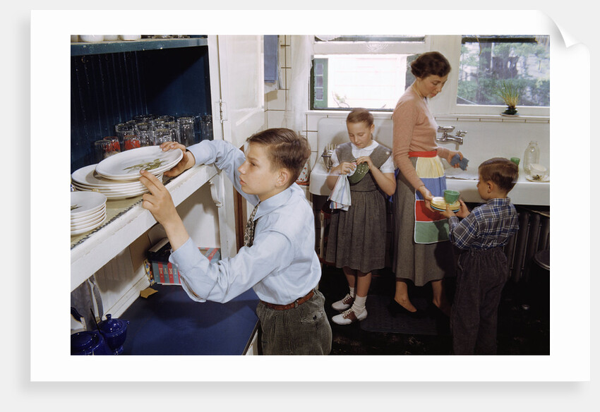 Family Cleaning the Dishes by Anonymous