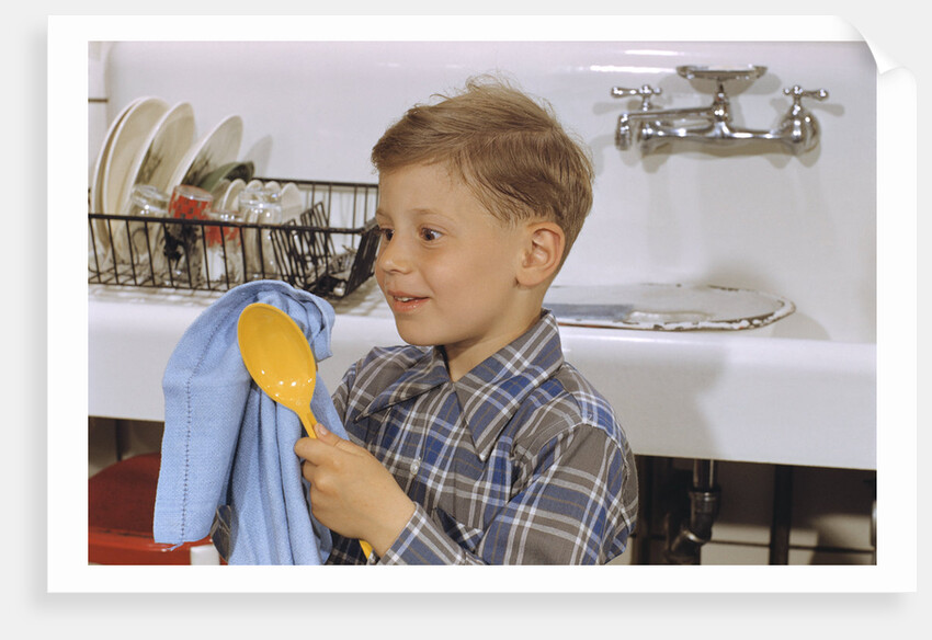 Boy Drying Serving Spoon by Anonymous