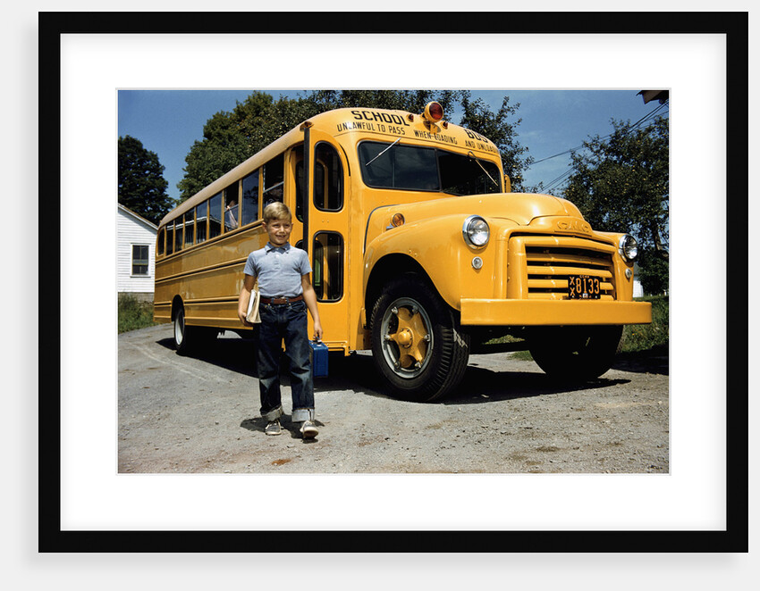 School Bus Dropping off Child at Home by Anonymous