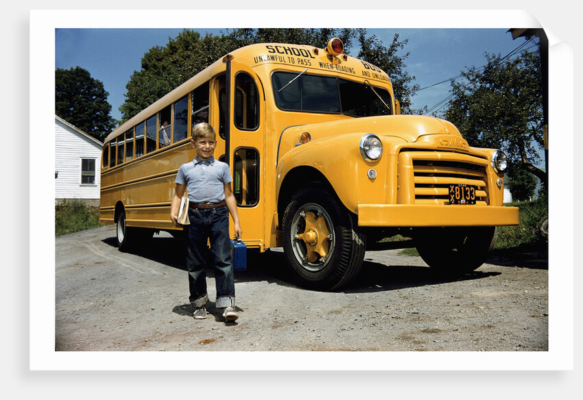 School Bus Dropping off Child at Home by Anonymous