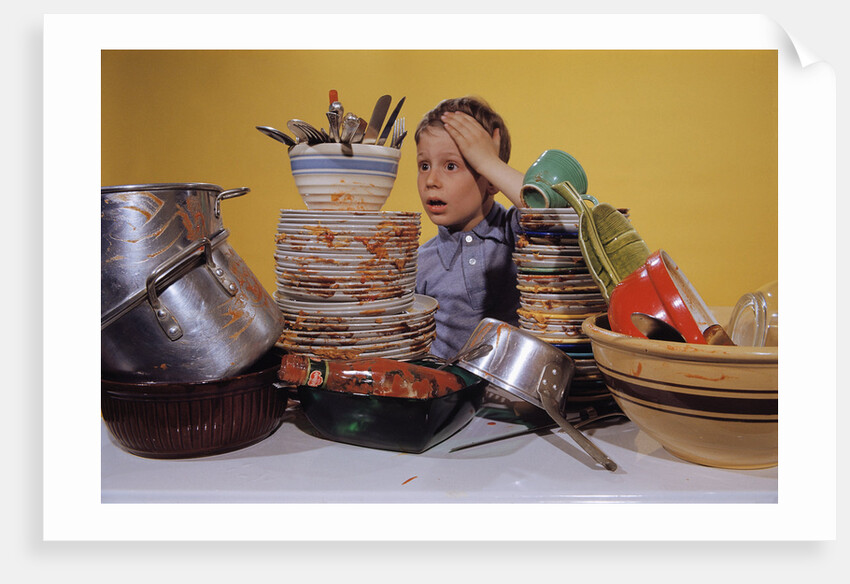Boy Overwhelmed by Dirty Dishes by Anonymous