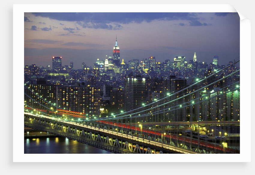 Manhattan Bridge and Skyline at Night by Anonymous
