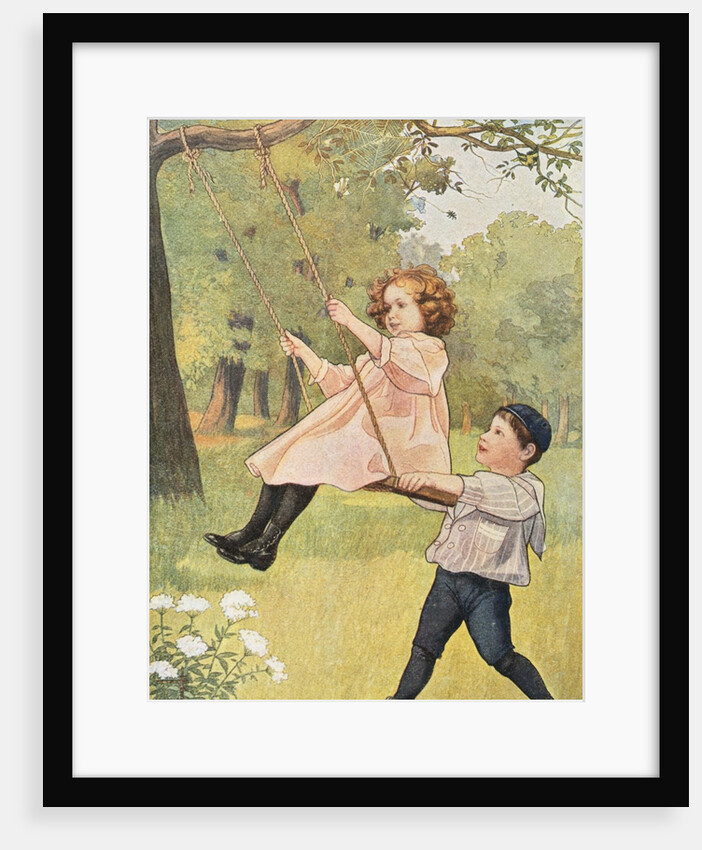 Book Illustration Depicting a Boy Pushing a Girl on a Swing by Anonymous