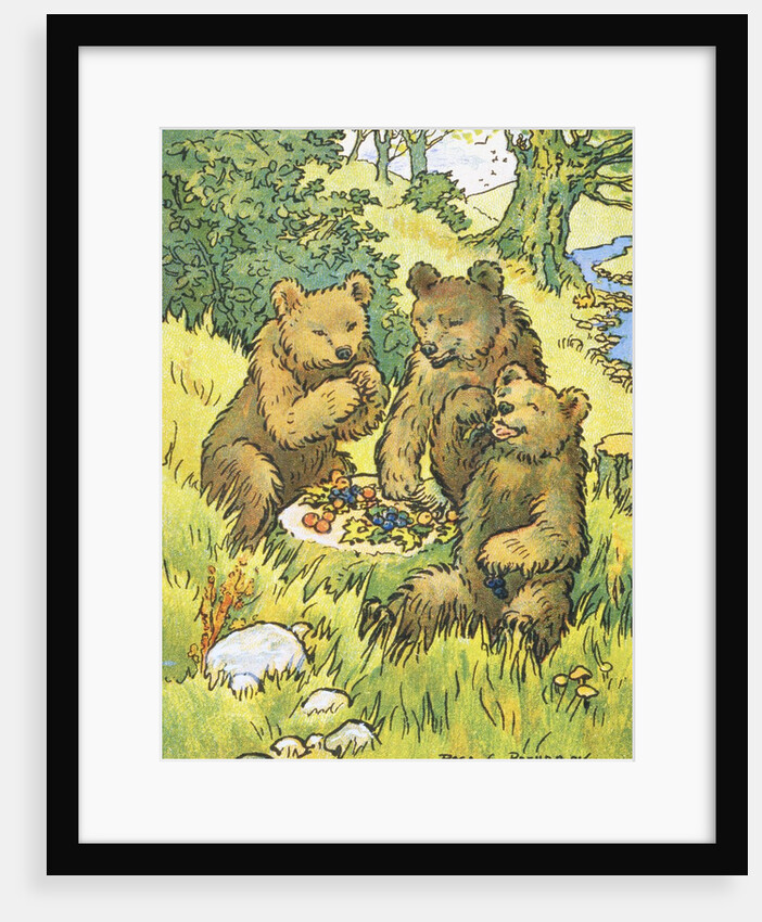 Illustration Depicting Three Picnicking Bears by Rosa C. Petherick
