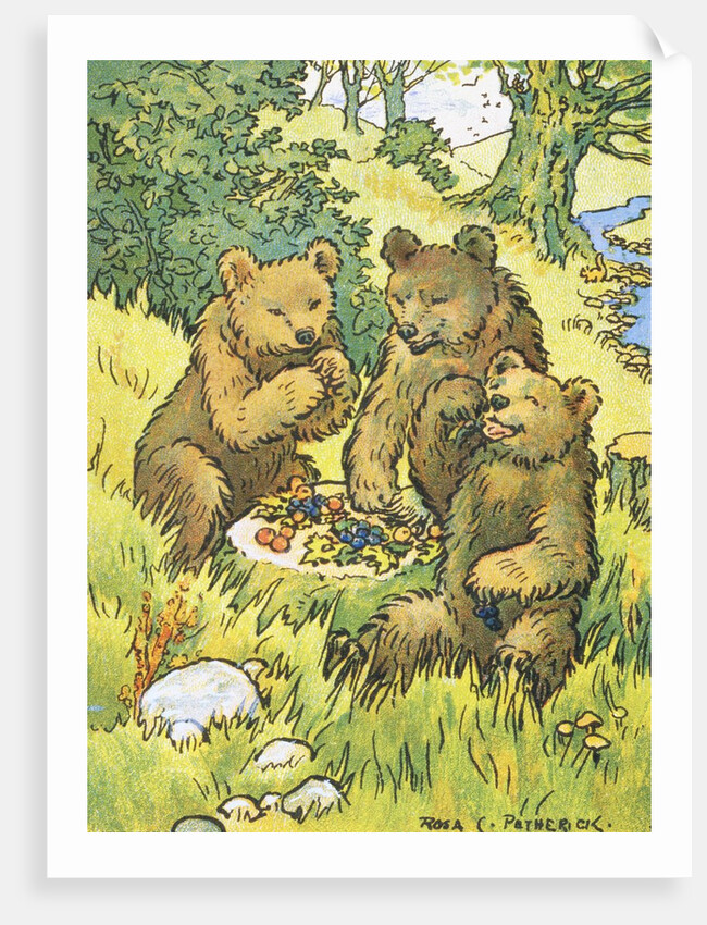 Illustration Depicting Three Picnicking Bears by Rosa C. Petherick