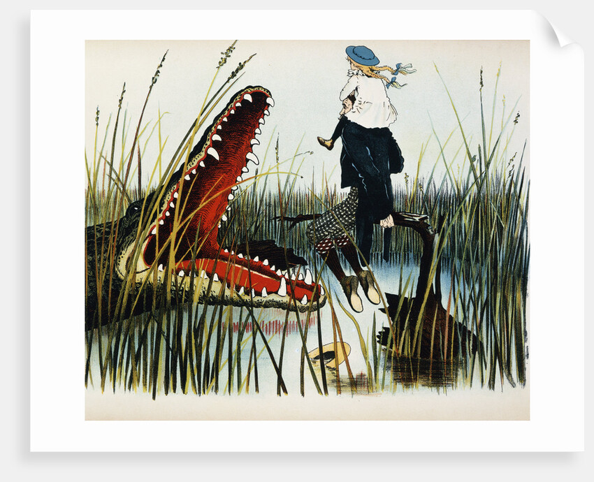 Illustration Depicting Two People Threatened by an Alligator by Luther Daniels Bradley
