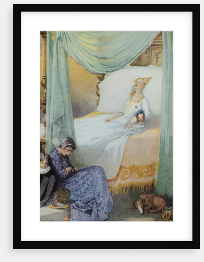 Illustration Depicting Sleeping Beauty and Her Attendants Asleep by Honor C. Appleton