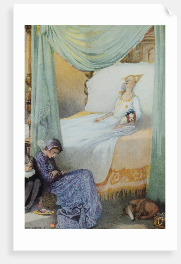 Illustration Depicting Sleeping Beauty and Her Attendants Asleep by Honor C. Appleton