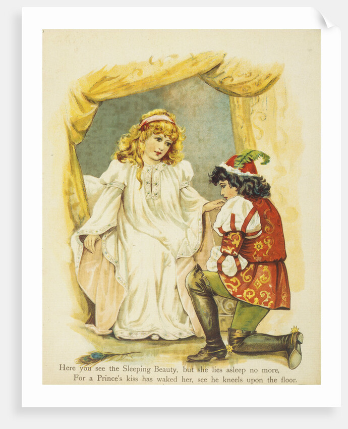 Book Illustration Depicting the Prince Kneeling Before Sleeping Beauty by Anonymous
