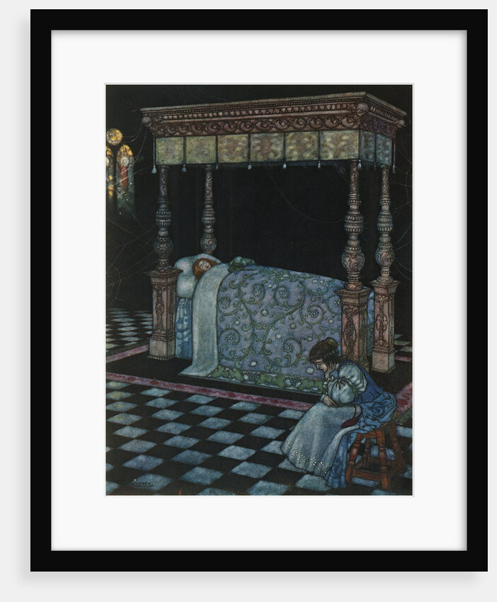 Illustration Depicting Sleeping Beauty and Her Attendant Asleep by W. Heath Robinson