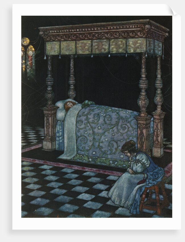 Illustration Depicting Sleeping Beauty and Her Attendant Asleep by W. Heath Robinson