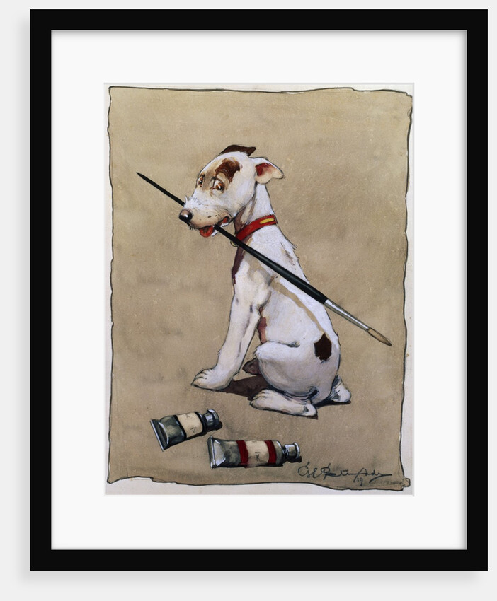 Illustration of a Dog Holding a Paintbrush by Cecil Aldin