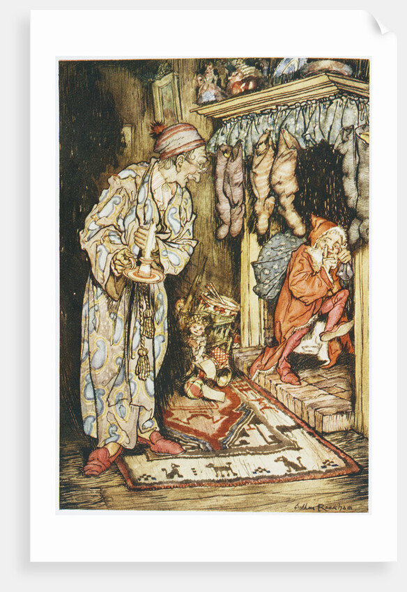 Illustration Depicting Santa Claus Delivering Gifts by Arthur Rackham