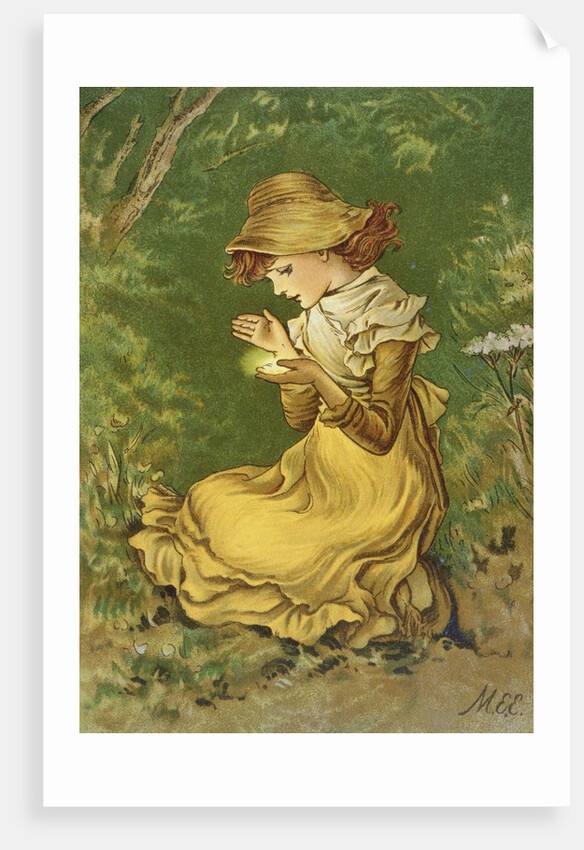 Book Illustration of Kneeling Girl by M. Ellen Edwards